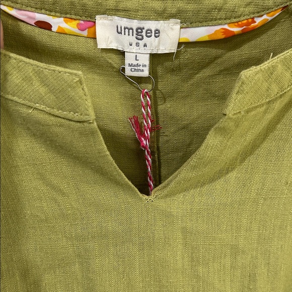 NWT UMGEE Linen Blend Mixed Print Lime Green Top Size Large - Picture 10 of 16